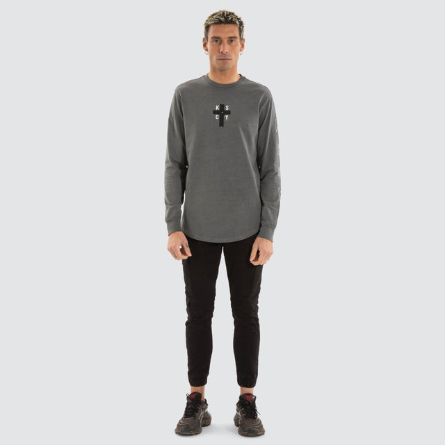 Cautious Dual Curved Longsleeve Tee Pigment Charcoal