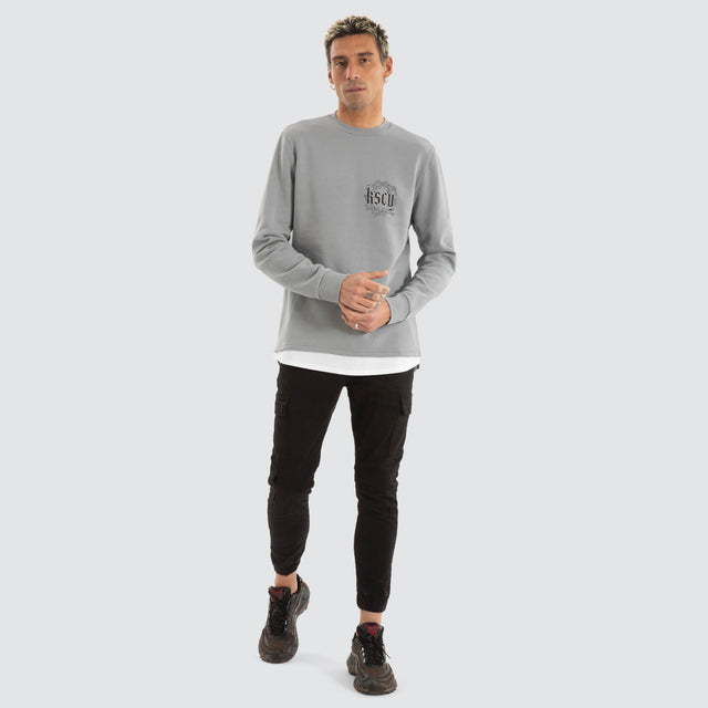 model wears Weary Layered Sweater Pigment Ultimate Grey Jumpers Grey - image 2