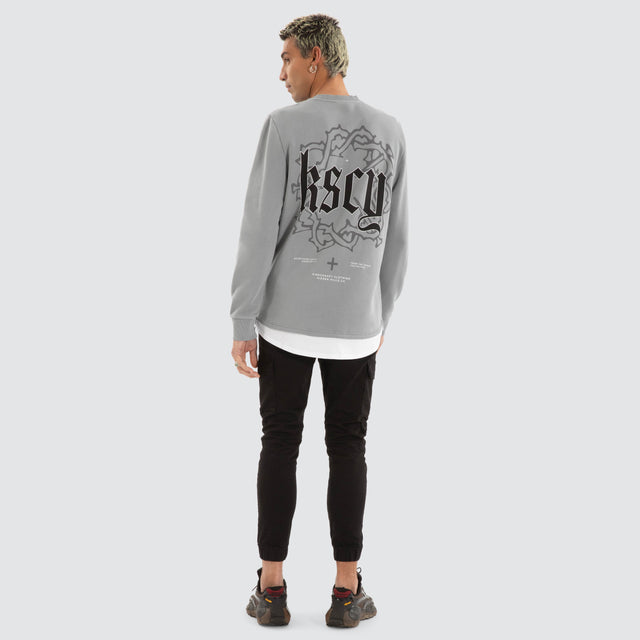 model wears Weary Layered Sweater Pigment Ultimate Grey Jumpers Grey - image 4