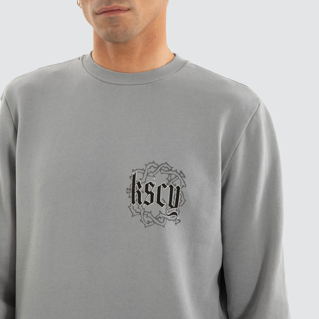 model wears Weary Layered Sweater Pigment Ultimate Grey Jumpers Grey - image 5