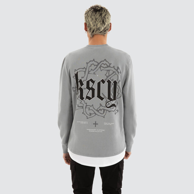 model wears Weary Layered Sweater Pigment Ultimate Grey Jumpers Grey - image 1