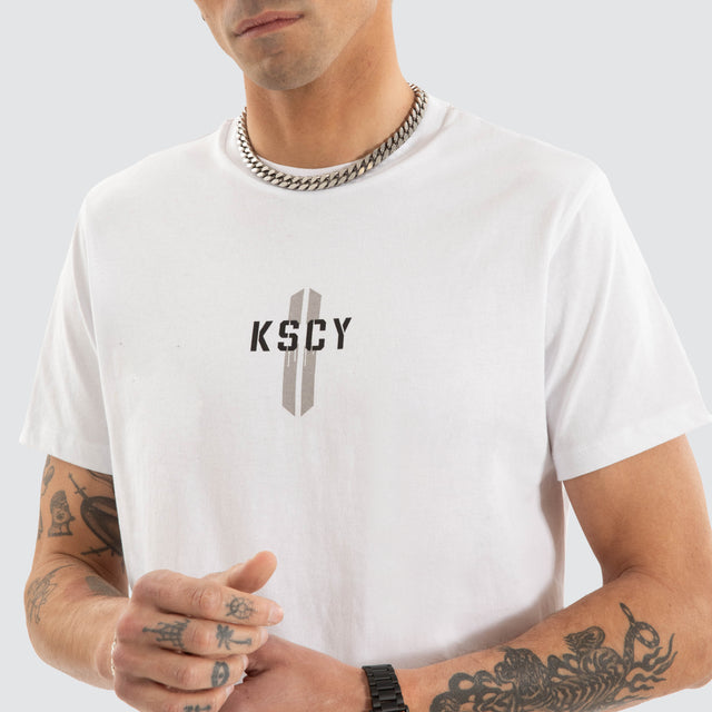 model wears Grasp Dual Curved Tee White T-Shirts White - image 3