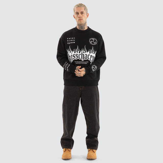 model wears System Relaxed Sweater Jet Black Jumpers Black - image 4