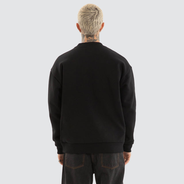model wears System Relaxed Sweater Jet Black Jumpers Black - image 5