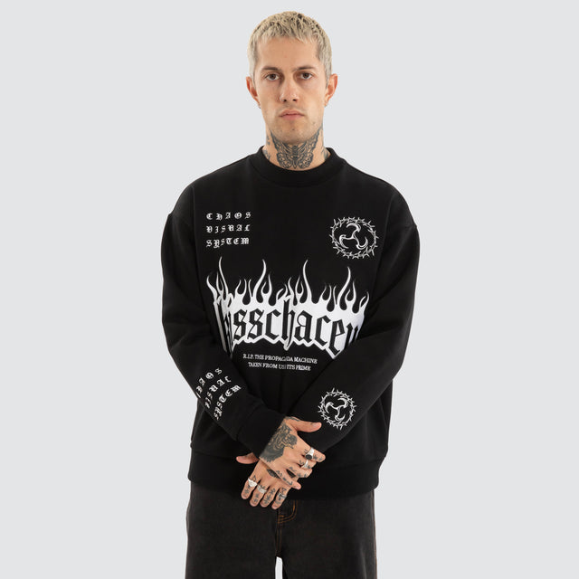 model wears System Relaxed Sweater Jet Black Jumpers Black - image 1