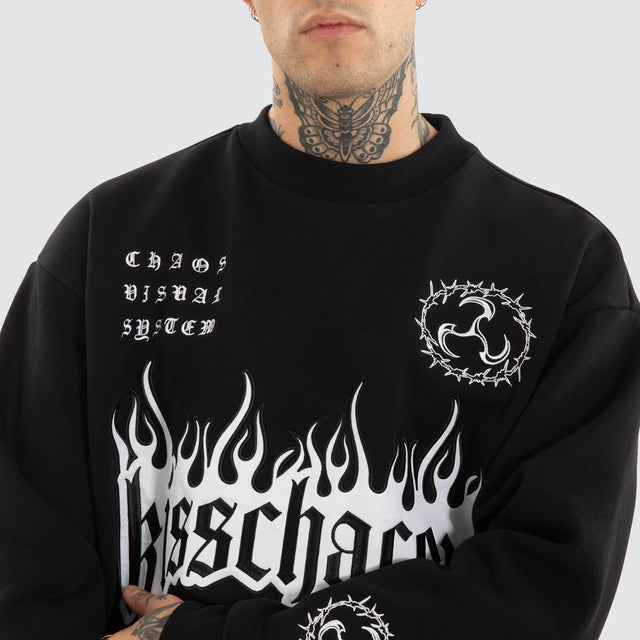 model wears System Relaxed Sweater Jet Black Jumpers Black - image 3