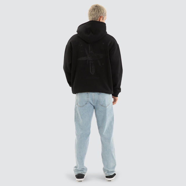 model wears Chained Relaxed Hoodie Jet Black Hoodies Black - image 5