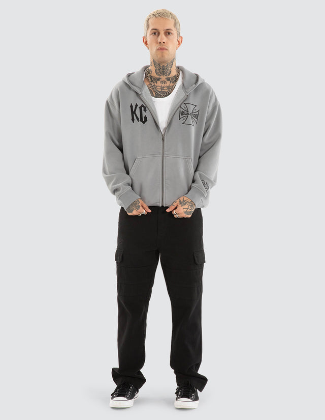 model wears Nocturne Relaxed Zip Hoodie Pigment Ultimate Grey Hoodies Grey - image 2