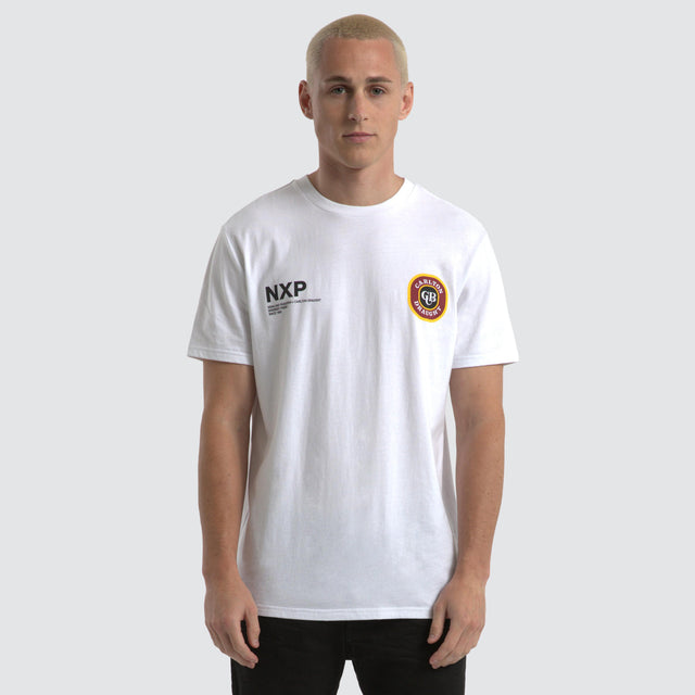model wears Carlton Draught Bramling Cape Back Tee White/Maroon T-Shirts White - image 2