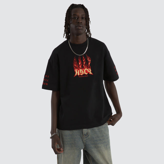 model wears Burner Loopback Street Tee Jet Black T-Shirts Black - image 1