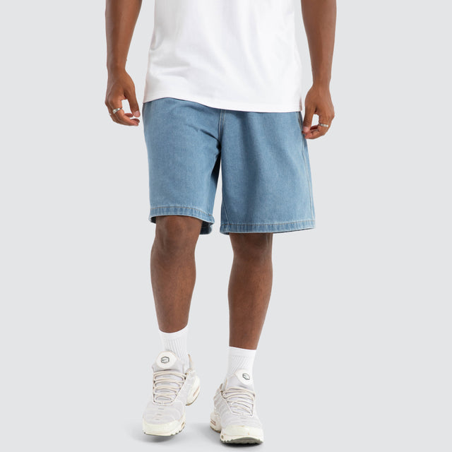 model wears Bull Denim 91 Elastic Short Mid Blue Denim Shorts Blue - image 1