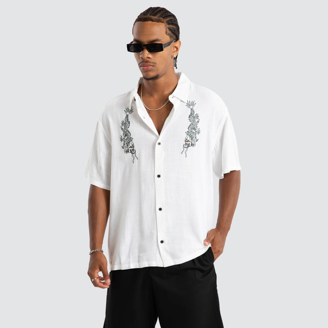 model wears Double Dragon Short Sleeve Shirt White Short Sleeve Shirts White - image 1
