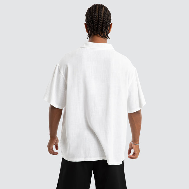 model wears Double Dragon Short Sleeve Shirt White Short Sleeve Shirts White - image 4