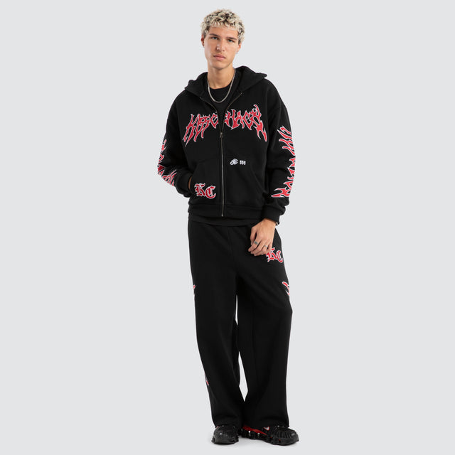 model wears Razor Zip Through Hoodie Jet Black Hoodies Black - image 3