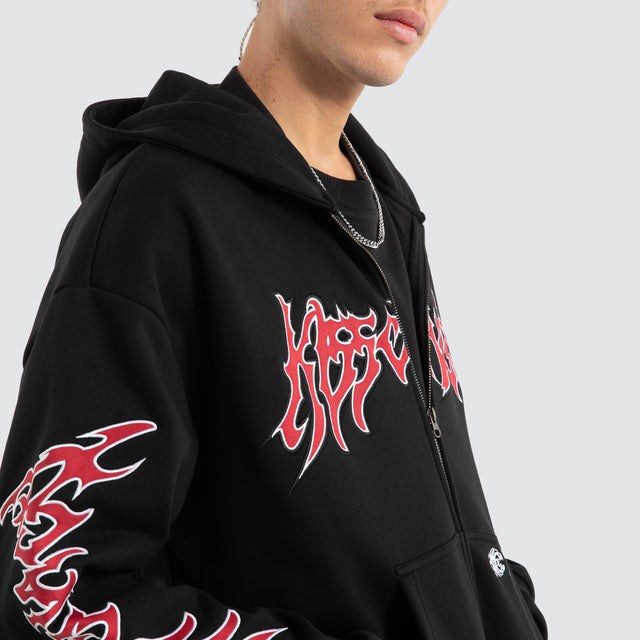 model wears Razor Zip Through Hoodie Jet Black Hoodies Black - image 2