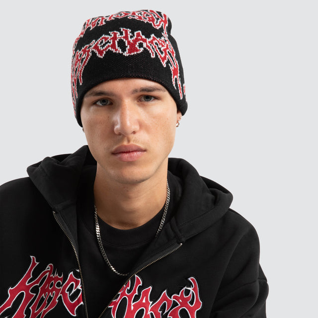 model wears Razor Skully Beanie Jet Black Accessories Black - image 2