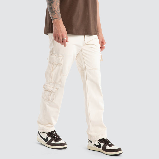 model wears Utility Cargo Pant Off White Pants Cream - image 3
