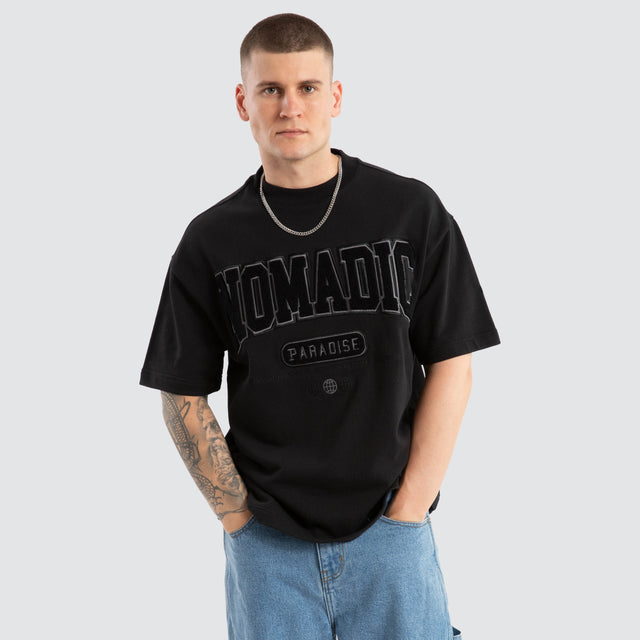 model wears College Loopback Street Tee Jet Black T-Shirts Black - image 1