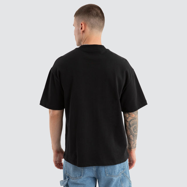 model wears College Loopback Street Tee Jet Black T-Shirts Black - image 2