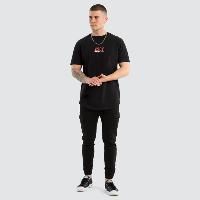 model wears Diluted Dual Curved Tee Jet Black T-Shirts Black - image 2