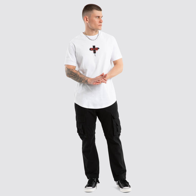 Disrupted Dual Curved Tee Optical white