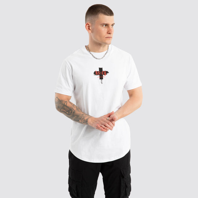 Disrupted Dual Curved Tee Optical white