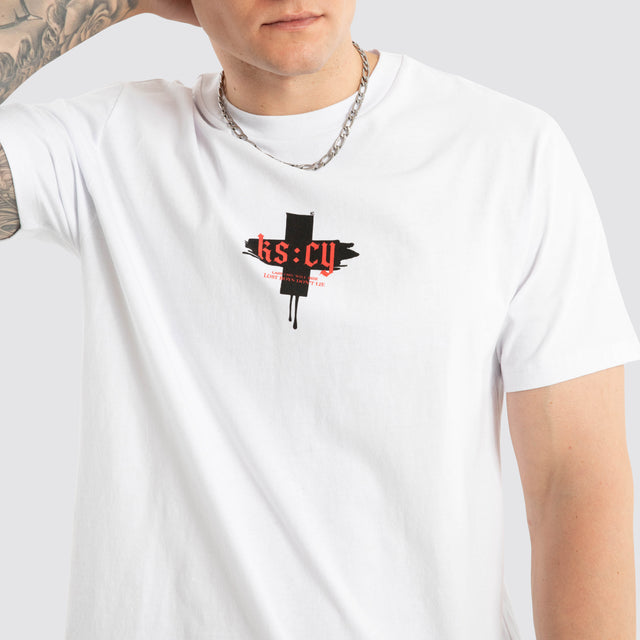 Disrupted Dual Curved Tee Optical white