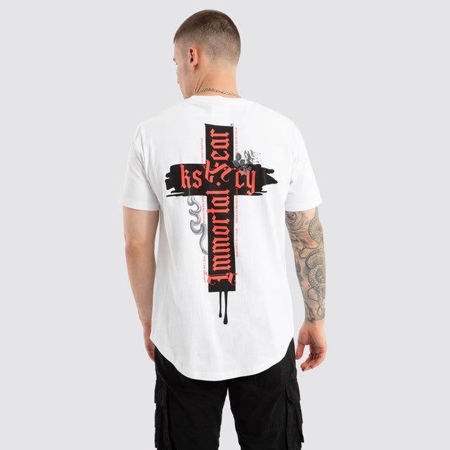 Disrupted Dual Curved Tee Optical white