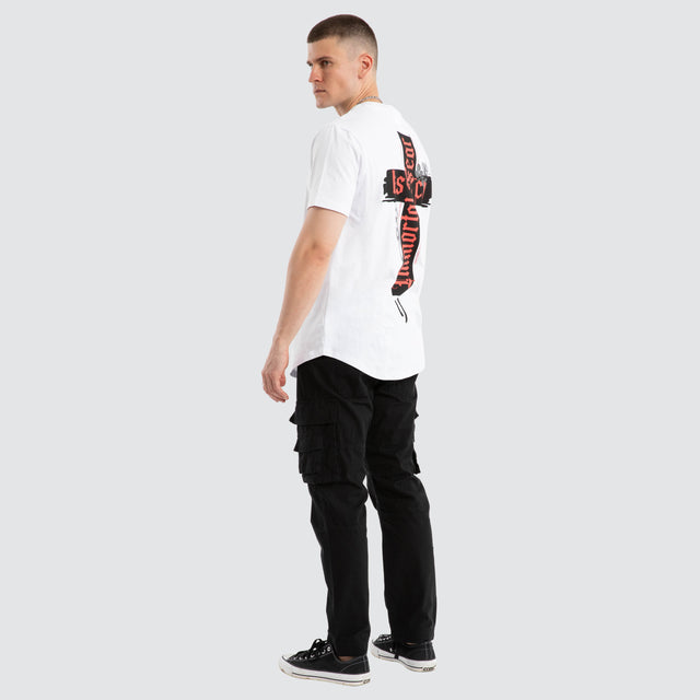 Disrupted Dual Curved Tee Optical white