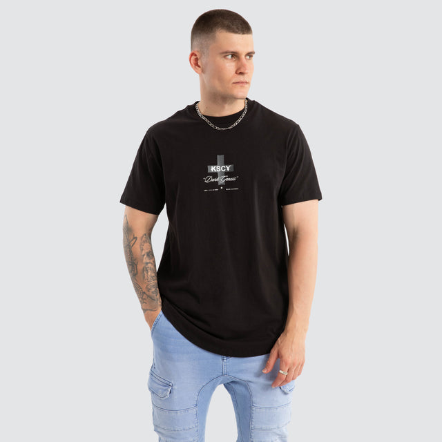 model wears Resolved Dual Curved Tee Jet Black T-Shirts Black - image 2