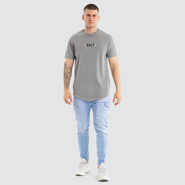 model wears Unleashed Dual Curved Tee Pigment Frost Grey T-Shirts Grey - image 2
