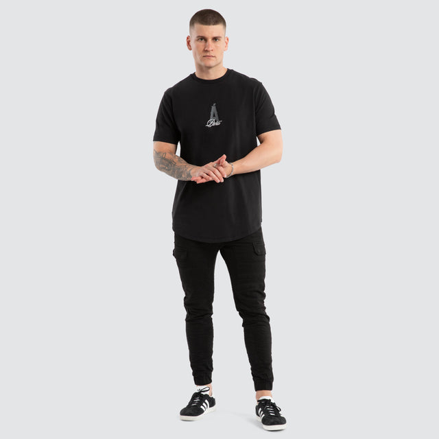 model wears Film Dual Curved Tee Jet Black T-Shirts Black - image 2