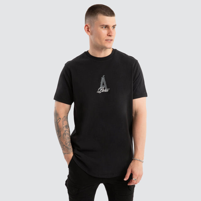 model wears Film Dual Curved Tee Jet Black T-Shirts Black - image 3