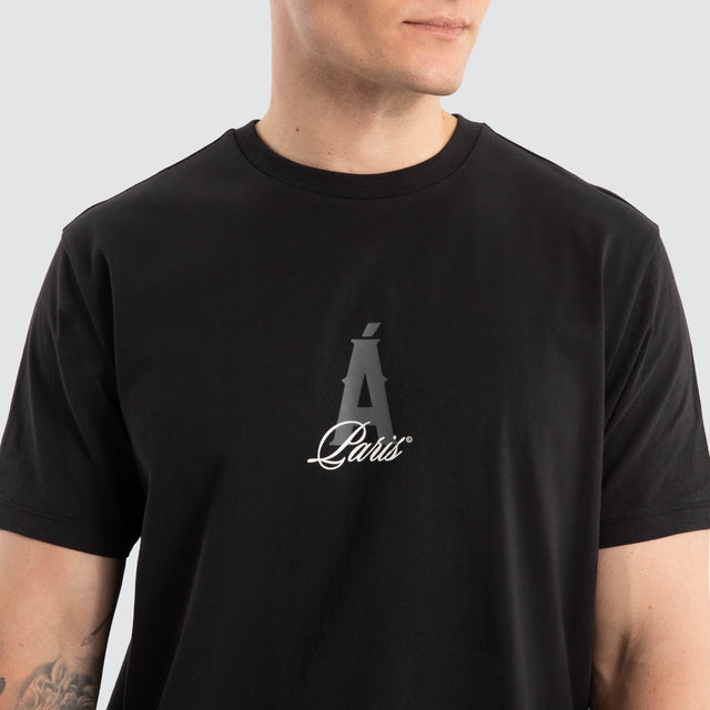 model wears Film Dual Curved Tee Jet Black T-Shirts Black - image 4