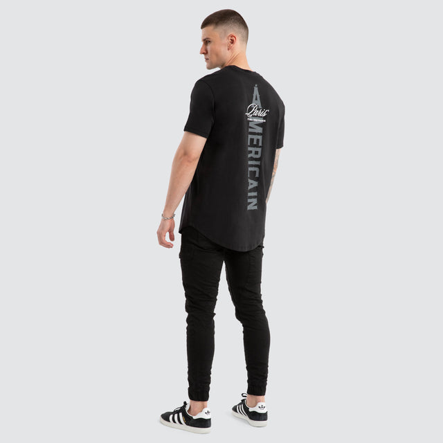 model wears Film Dual Curved Tee Jet Black T-Shirts Black - image 5
