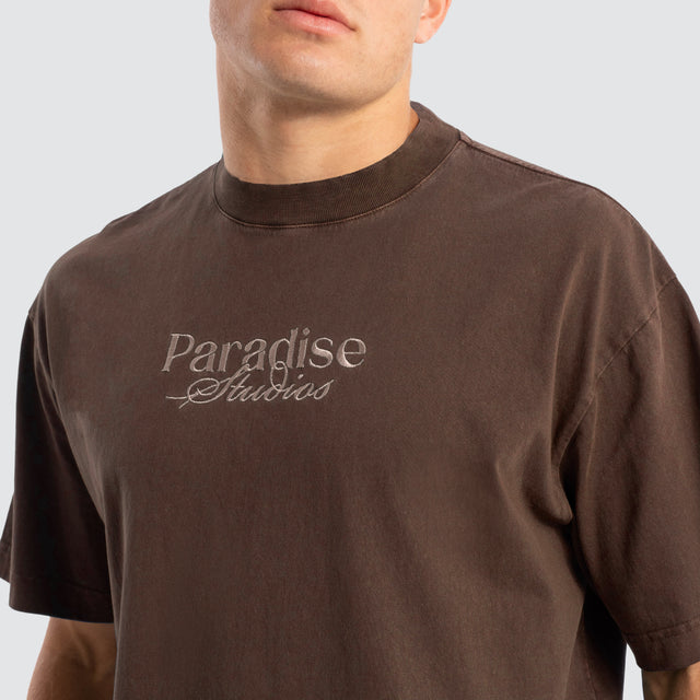 model wears Merch Street Tee Pigment Chocolate T-Shirts Brown - image 3