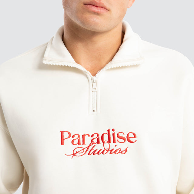 model wears Merch Quarter Zip Jumper Tofu Pullover Beige - image 5
