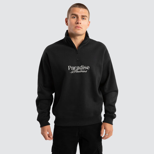 model wears Merch Quarter Zip Jumper Anthracite Black Pullover Black - image 1