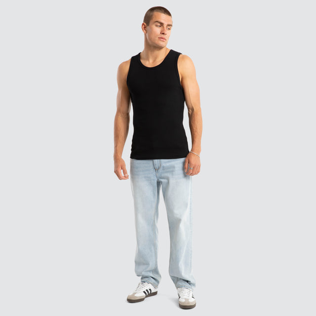 model wears Kai Heavy Waffle Singlet Black Tanks Black - image 2