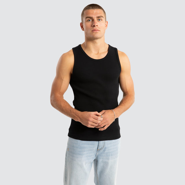 model wears Kai Heavy Waffle Singlet Black Tanks Black - image 1