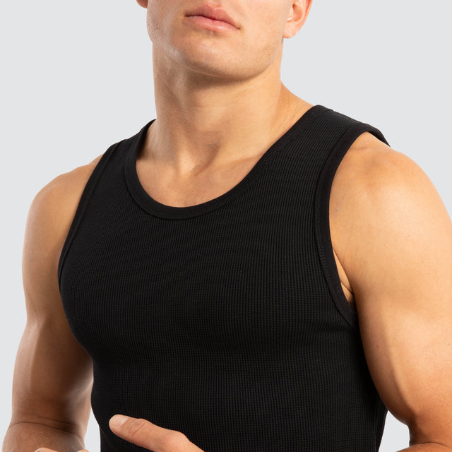 model wears Kai Heavy Waffle Singlet Black Tanks Black - image 3