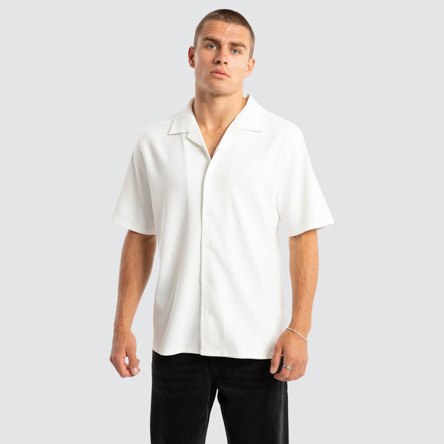 model wears Baroque Cropped Resort Shirt White Short Sleeve Shirts White - image 1