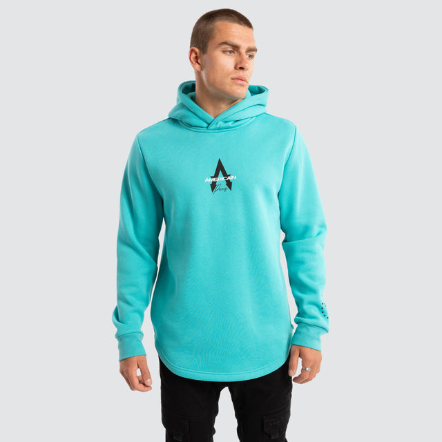 model wears Grand Dual Curved Hoodie Baltic Hoodies Green - image 3