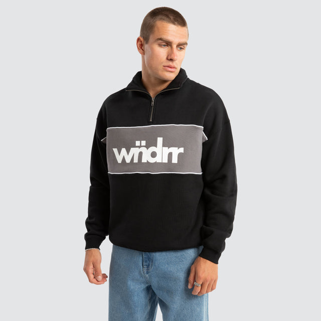 model wears Accent Panel 1/4 Zip Sweat Black Jumpers Black - image 1