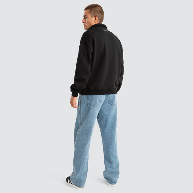 model wears Accent Panel 1/4 Zip Sweat Black Jumpers Black - image 2