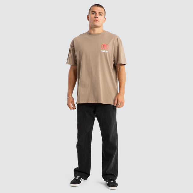 model wears Hondo Box Fit Tee Neutral T-Shirts Beige - image 2