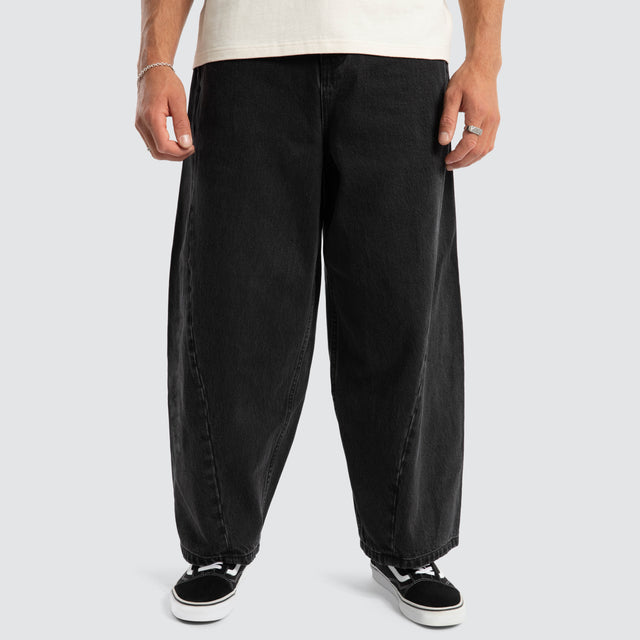 model wears Barrel Leg Denim Jean Black Pants Black - image 4