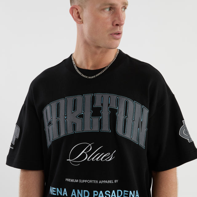 model wears Carlton Blues AFL Game-On Loopback Tee Jet Black T-Shirts Black - image 3
