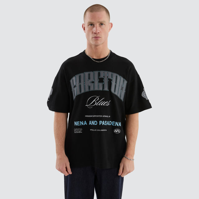 model wears Carlton Blues AFL Game-On Loopback Tee Jet Black T-Shirts Black - image 4