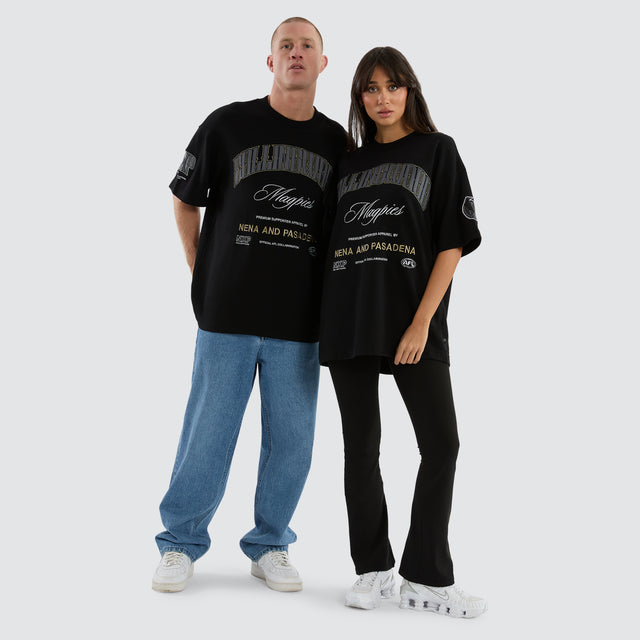 model wears Collingwood Magpies AFL Game-On Loopback Tee Jet Black T-Shirts Black - image 3